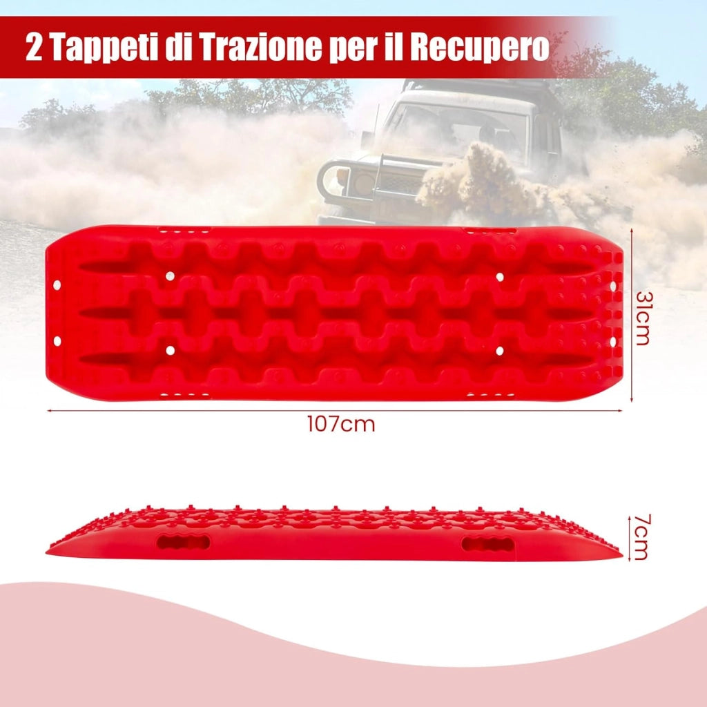 Tavole di Recupero per Fuoristrada 2 Pezzi, Carico 10T, Piastre di Trazione e Recupero per Liberare Veicoli da Neve Fango e Sabbia, Accessori Fuoristrada 4x4 (Rosso, 107 x 31 x 7 cm)