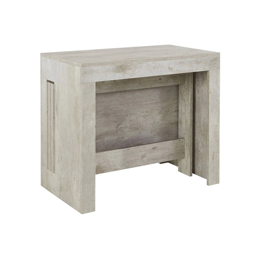 Tavolo da pranzo Anello, Made in Italy, Consolle allungabile fino a 12 posti, con portallunghe, cm 51/300x90h77 Cemento