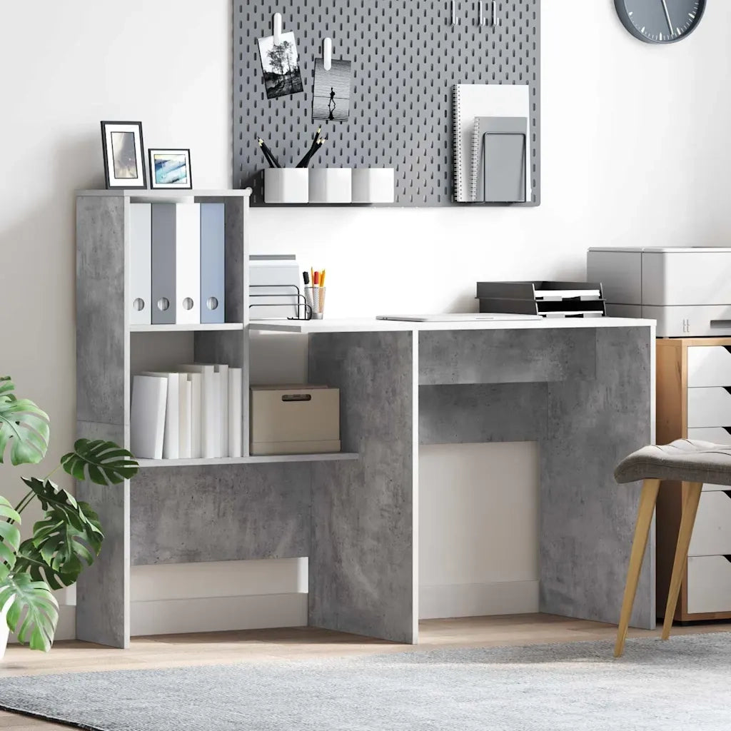 vidaXL Scrivania con lo scaffale Grigio cemento 131.5 x 50 x 106.5 cm