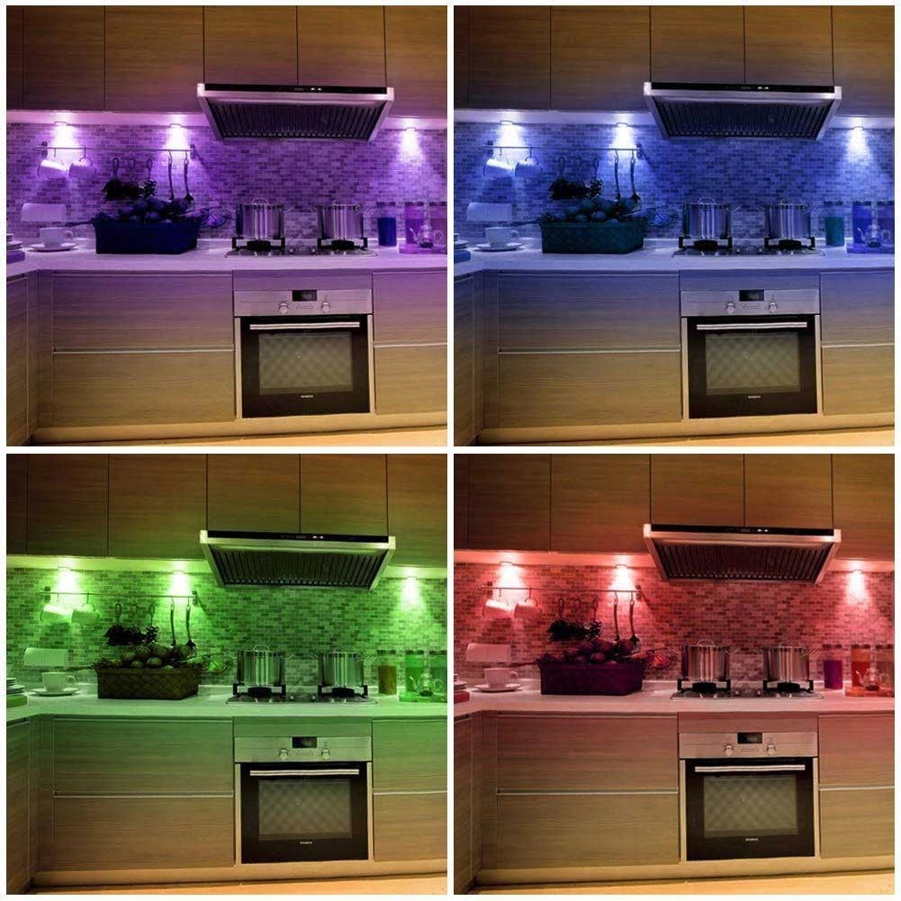 Set 4 Faretti LED Wireless Adesivi Luce Faretto Cambio Colore con Telecomando
