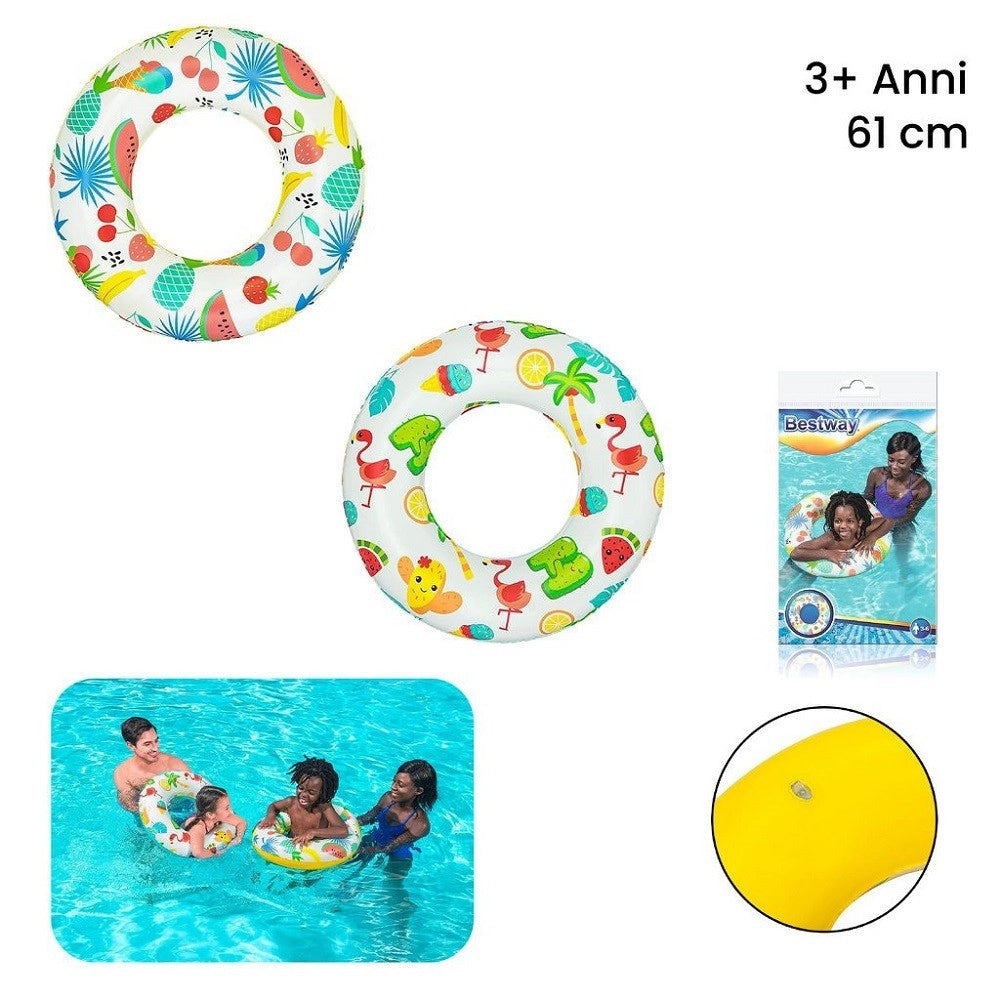 Trade Shop - Ciambella Salvagente Gonfiabile A Fantasia 61 Cm Per Bambini Modelli Ass. 36014 -