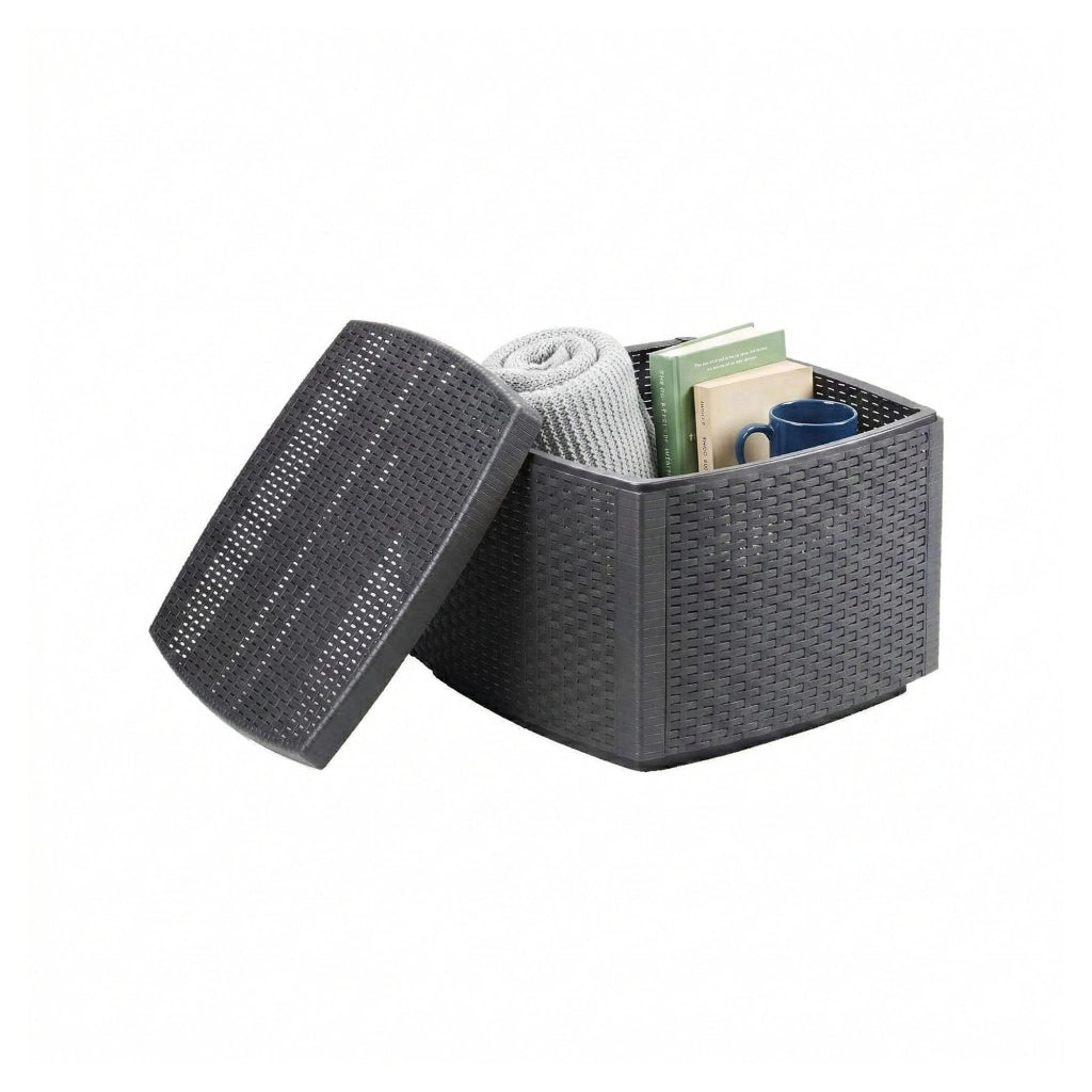 Tavolino da esterno Akane, Tavolino contenitore, Tavolo basso effetto rattan, 100% Made in Italy, Cm 53x53h40, Antracite