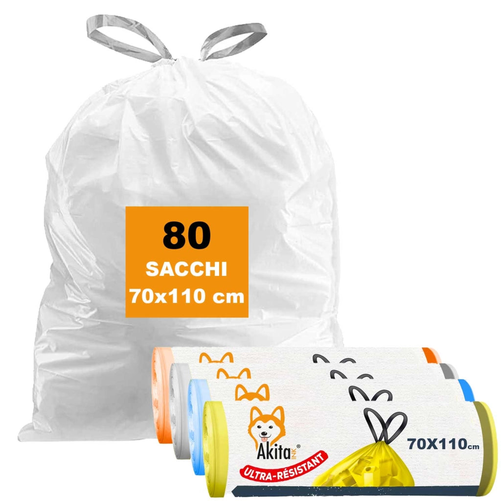 AkitaInk 80 Sacchi Pattumiera 70x110 con Manici