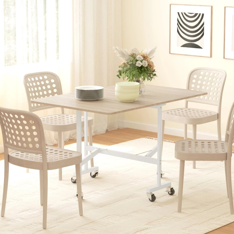Tavolo da pranzo allungabile per 6 persone con 6 ruote e freni, design minimalista, in legno ingegnerizzato, rovere