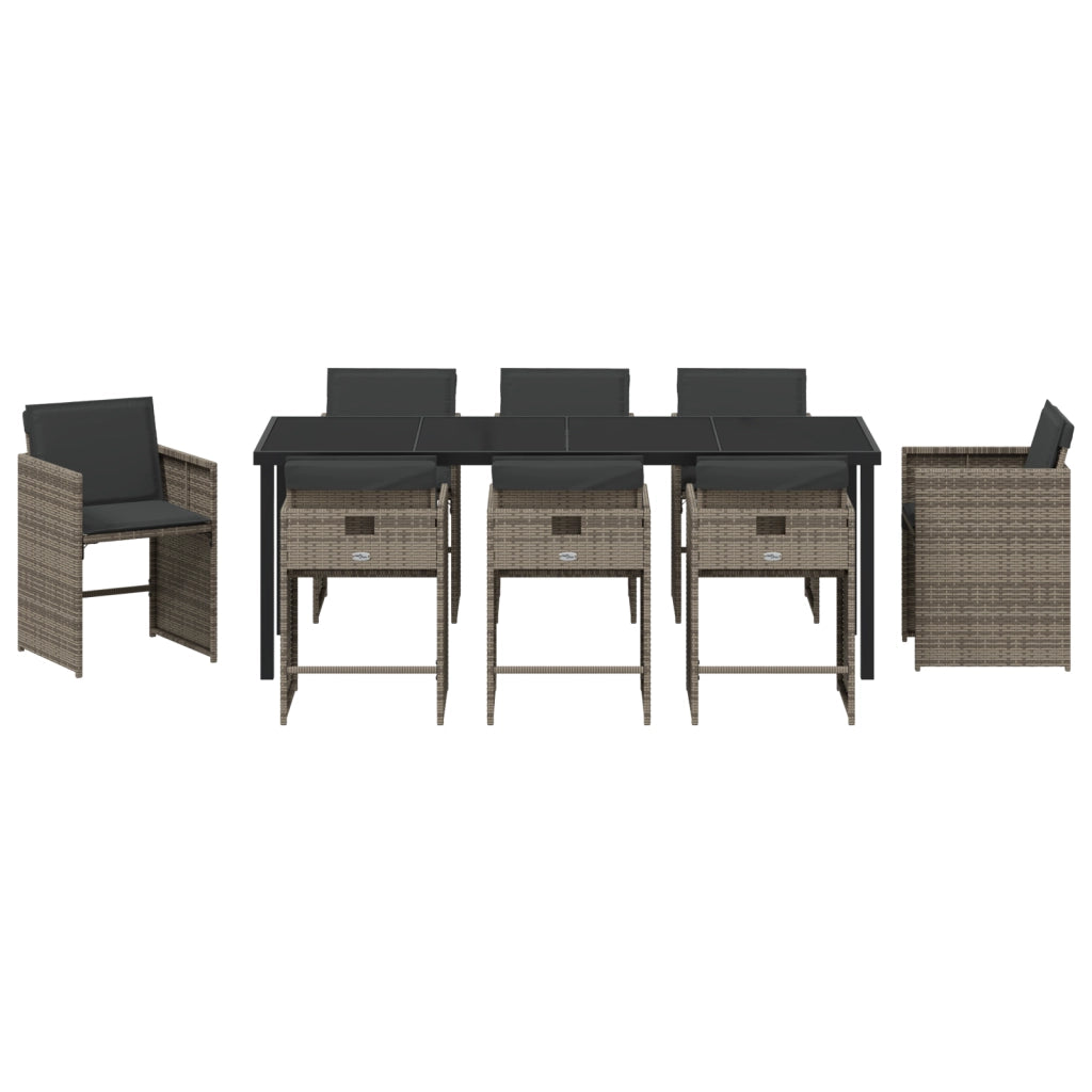Set di mobili da pranzo da giardino con cuscini Grigio Polyrattan