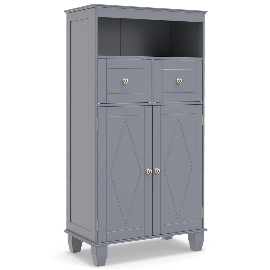 Mobile da pavimento organizzatore autoportante con ante-Armadietto contenitore cassetti in legno massiccio Grigio