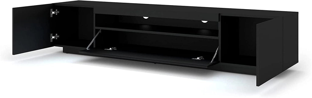 Mobile TV Aura con LED integrato 200x37x42H Cm mobile sospeso o a terra con piedi colore Nero Opaco