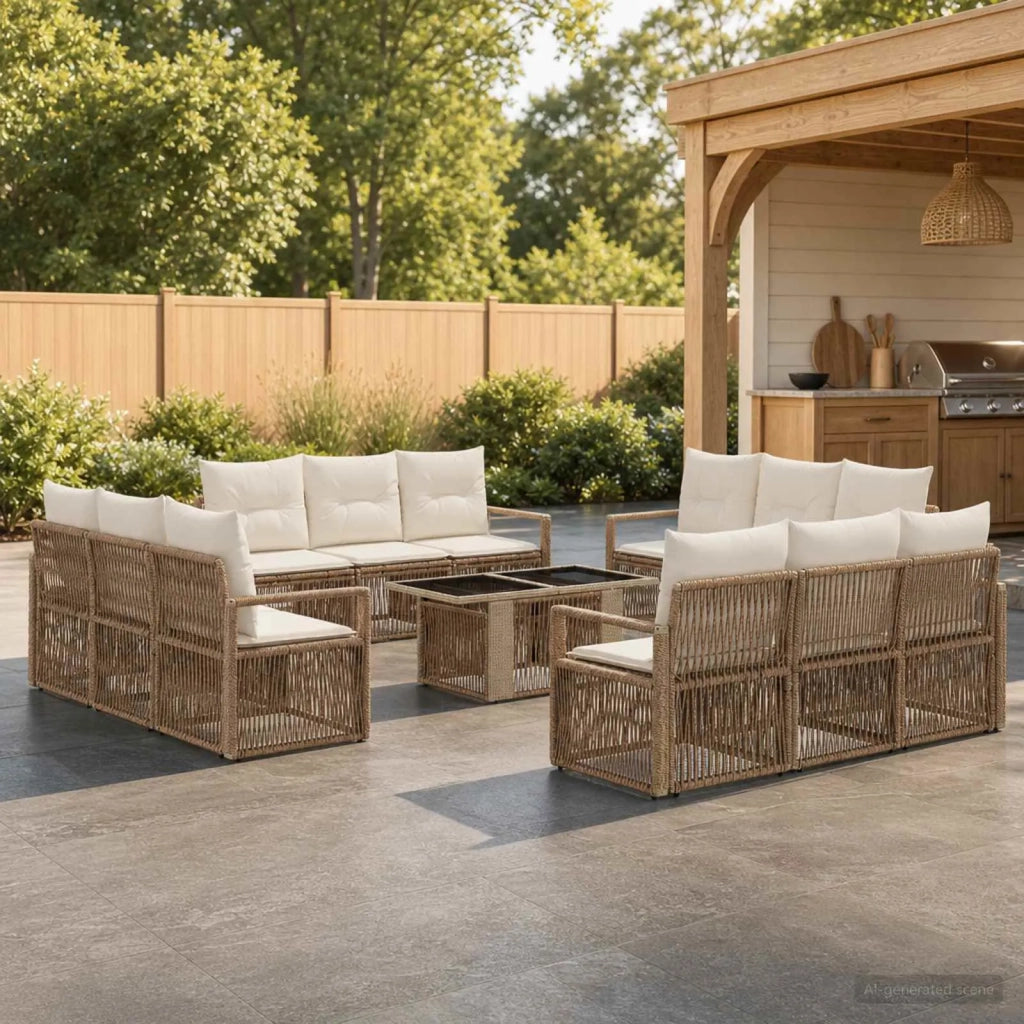 Set Divano da Giardino 13 pz Beige e Bianco Crema polyrattan 3437073