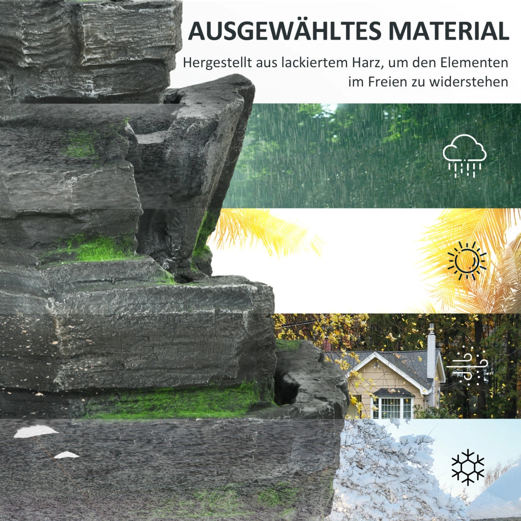 Fontana da Giardino ¨C zephmum ¨C Effetto Pietra 4 Livelli LED a Energia Solare 57cm Resina