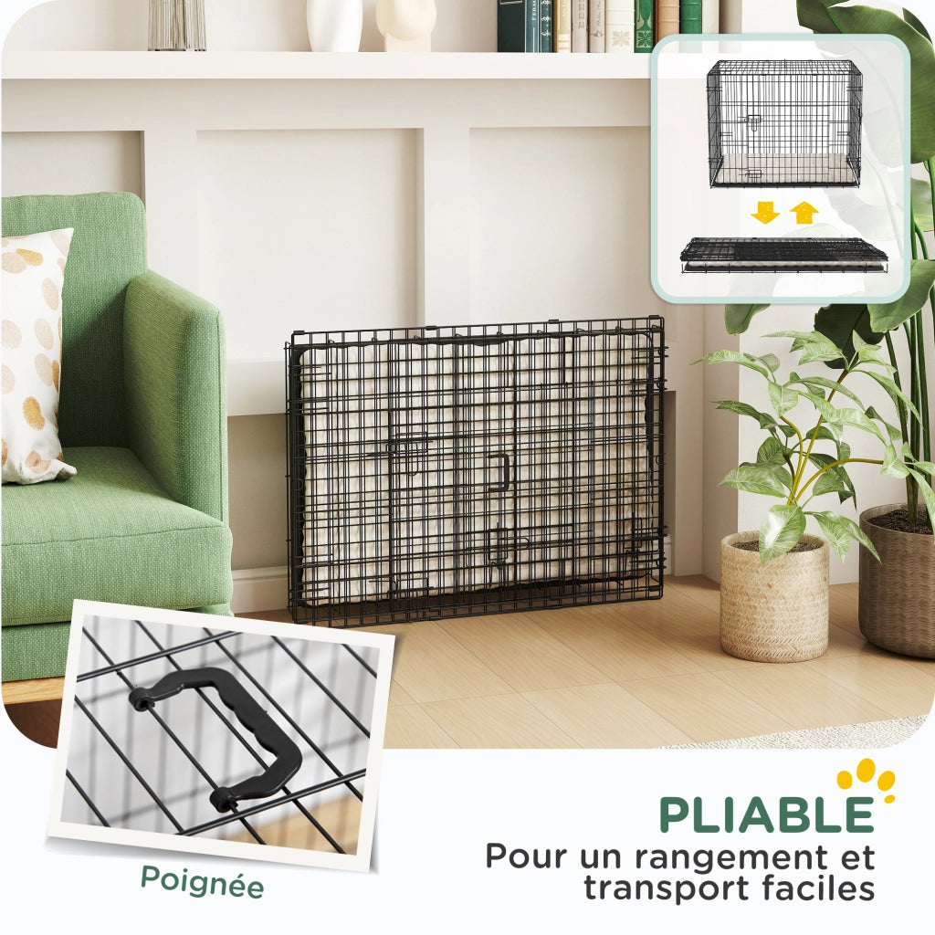 Cage per cani pieghevole con 2 porte e vassoio rimovibile ¨C zephmum ¨C nero 75x48.5x53cm