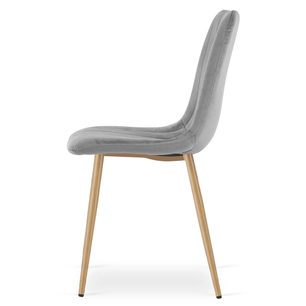 Set di 2 sedie Lava in velluto grigio chiaro e gambe effetto legno