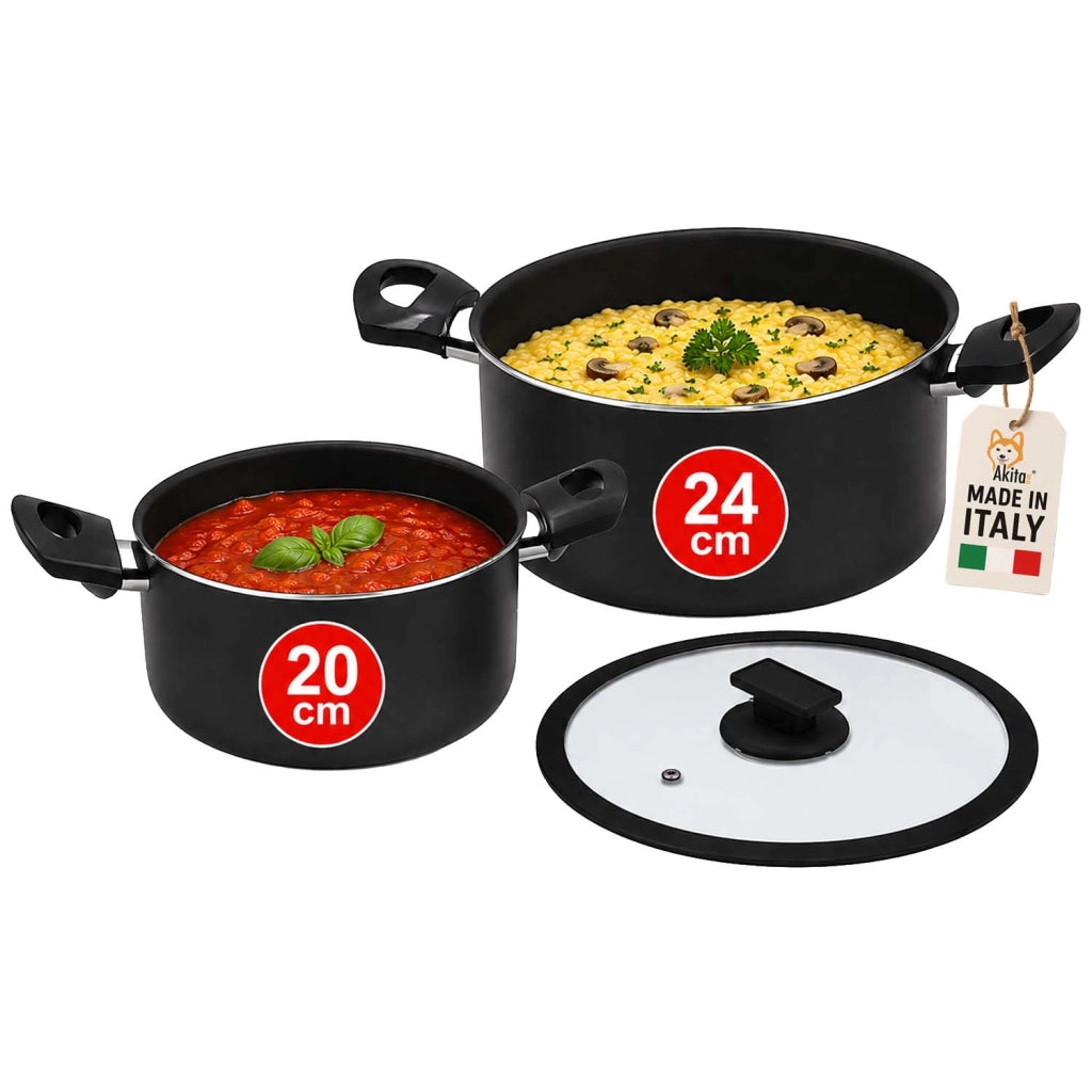Akitaink Set 2 Casseruole 2 Manici Coperchio In Vetro 20 24 cm