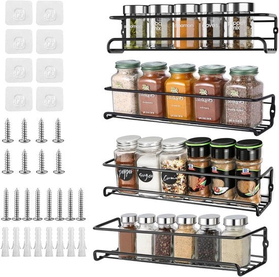 Wandrek con adesivi e viti per la conservazione degli aromi - contenitore per spezie in metallo per bagno, cucina e sala da pranzo (nero)