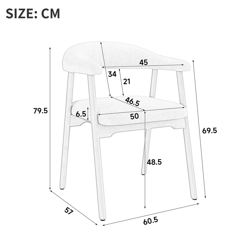 Set di 6 sedie da pranzo 60.5x57x79.5 cm con schienale ergonomico C e braccioli in legno naturale
