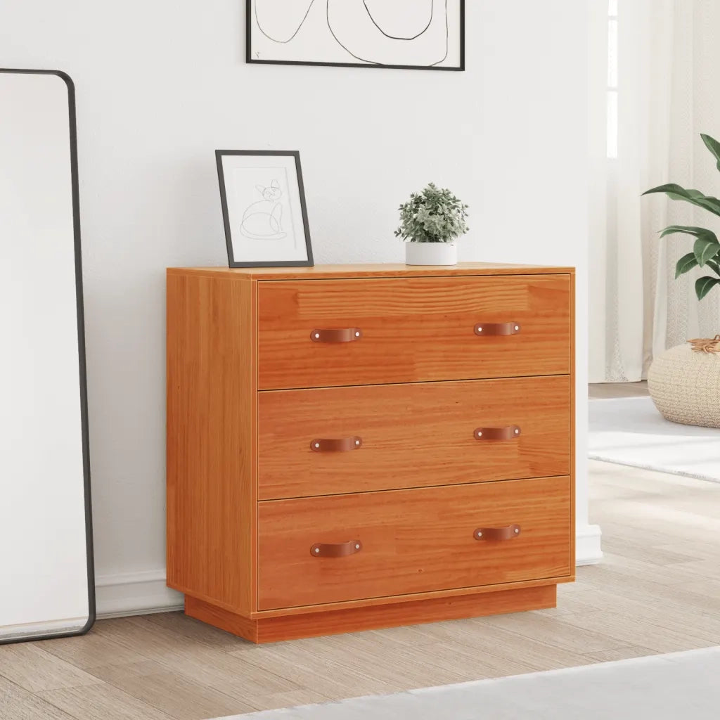 Credenza | Madia | Buffet da pranzo | Armadio da pranzo Marrone Cera 80x40x75 cm in Legno Massello di Pino