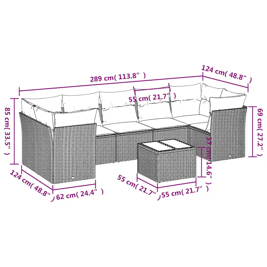 Set Divani da Giardino 8 pz con Cuscini Marrone in Polyrattan 3249132