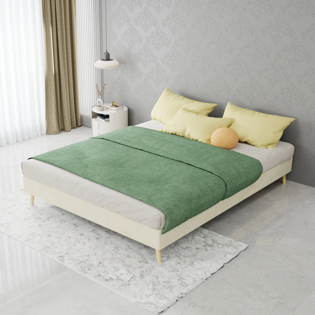 LETTO 140x200 cm Beige in Tessuto e Metallo, Struttura Moderna