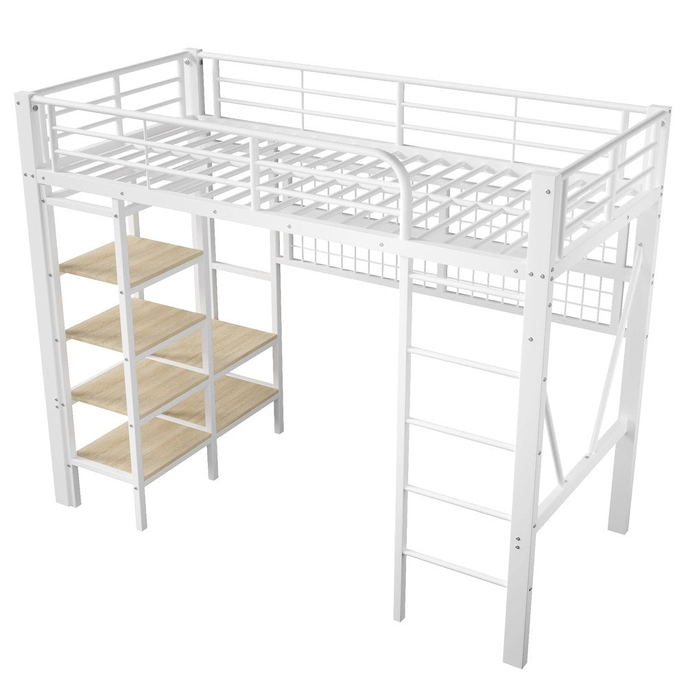 Letto a Soppalco con LED ¨C Xylo ¨C Bianco, Metallo, 90x200 cm