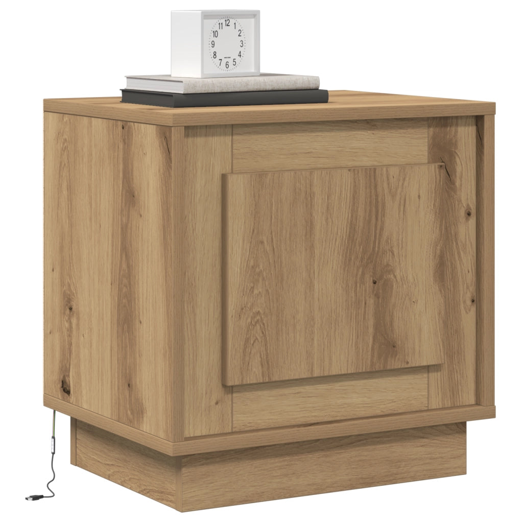 Comodino con luci LED Rovere Artigianale 44x34,5x45 cm