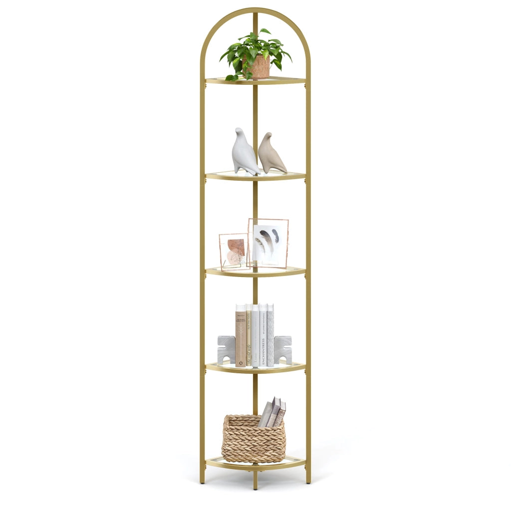 Libreria VALORA in vetro con 5 ripiani, oro - LGT810A01