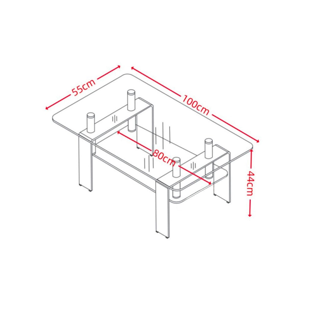 Tavolino in vetro temperato con doppio ripiano Gelso 100x55x44H