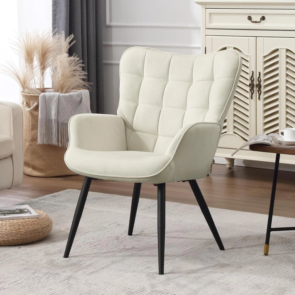 Poltrona Relax ad Ala, Poltrona Salotto Braccioli Alti, Sedia Poltrona per Camera da Letto, Soggiorno, Sedile in Velluto a Coste, Gambe in Metallo, Motivi a Quadri, Grigio Scuro, SKS31dgr