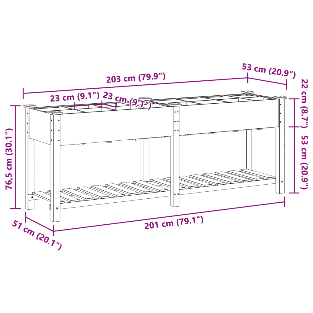 Fioriera da Giardino con Griglie 203x53x76 cm Legno Massello di Abete