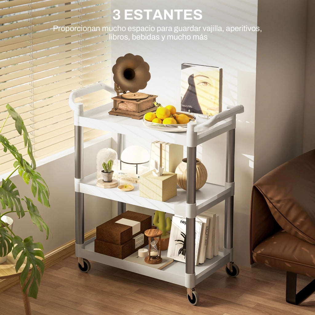 Carrello da cucina 3 livelli ¨C zephmum ¨C 88x44x93 cm bianco