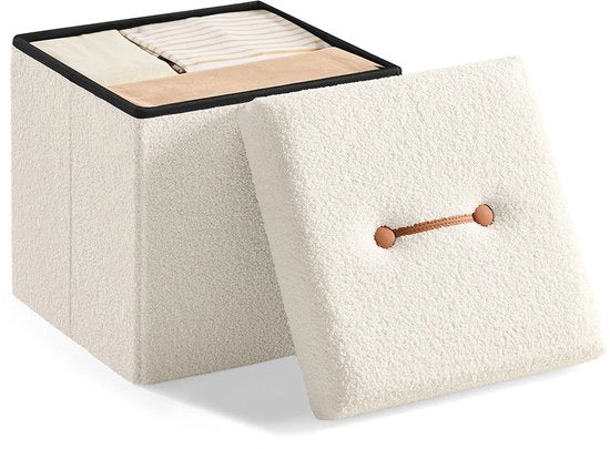 Sedia di Deposito - Cuscino di Sedile - Ottomano - 43L Capacità - MDF Bianco e Fleece - 38x38x38cm