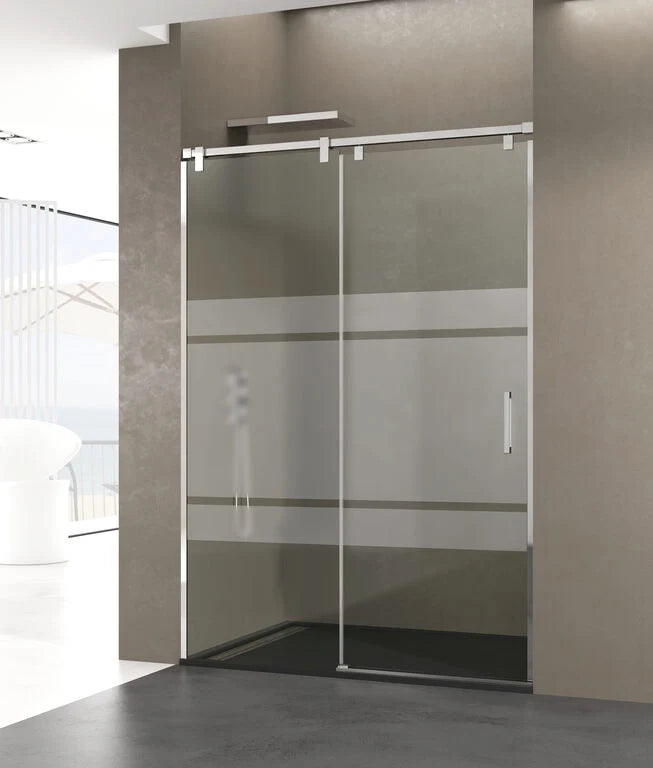Box doccia frontale FUTURA 1 fisso + 1 scorrevole 155 cm (150-155) acciaio inox lucido vetro serigrafato Frost Plus