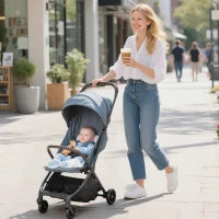 Passeggino per Bambini con Tettuccio Regolabile e Sacca Portaoggetti, 87x50x103 cm, Blu e Nero