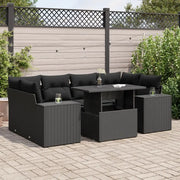 Set Divani da Giardino con Cuscini 7pz Nero Polyrattan