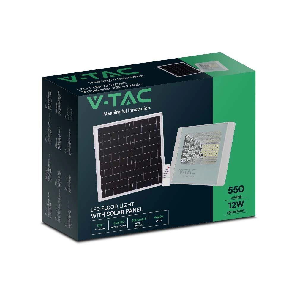 Faro LED solare V-TAC 12W 4000K 550lm IP65 telecomando