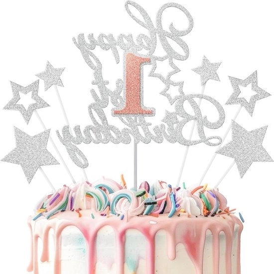 Decorazioni per torte in glitter rosé-argento  set di decorazioni per compleanni