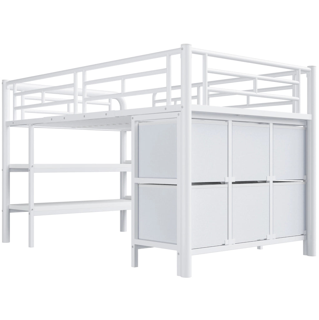 Letto a soppalco 90x200 cm con contenitore e gradini larghi