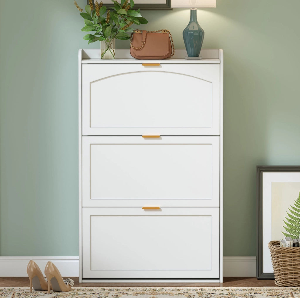 Scarpiera slim bianca con 3 ribalte 76x23x118 cm
