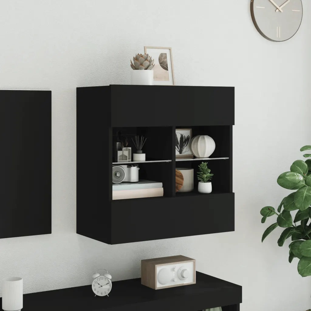 Mobile TV a Parete con Luci LED Nero 58,5x30x60,5 cm 837093
