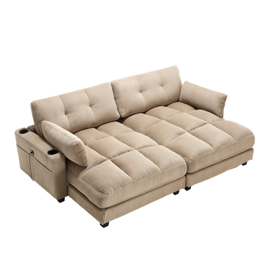 Poltrona relax 140x112x81 cm con 3 portabicchieri e tasca laterale in corduroy khaki