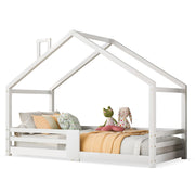 Letto a casetta 90x200 cm con sponda; legno; bianco (Senza materasso)