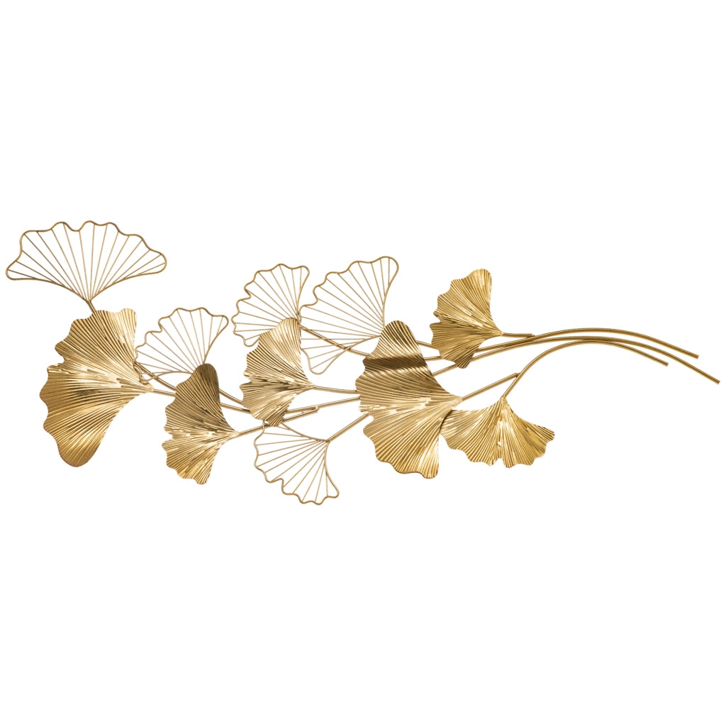 Decorazione Murale Metallo 3D Foglie Ginkgo ¨C Xylo ¨C Dorato 138x70cm
