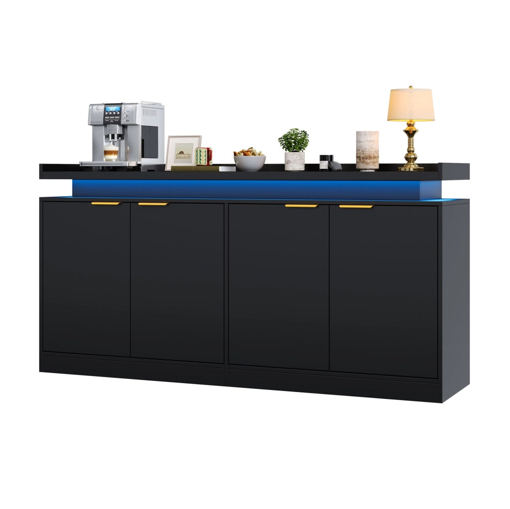 Mobile da cucina nero con LED RGB, 160 cm