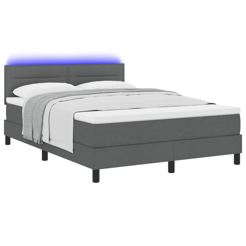 Letto a contenitore con materasso e LED grigio scuro 140x190 cm tessuto