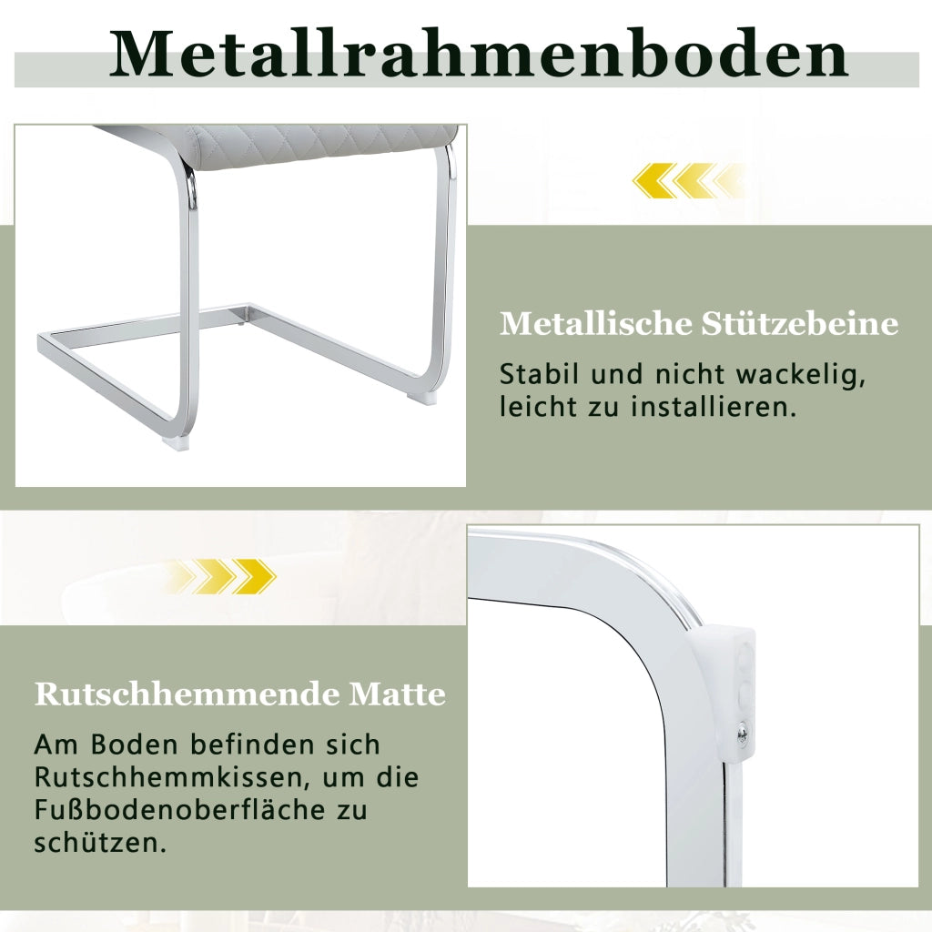 Sedia da pranzo set da 2 in pelle PU con schienale alto e seduta imbottita, struttura in metallo, grigio chiaro