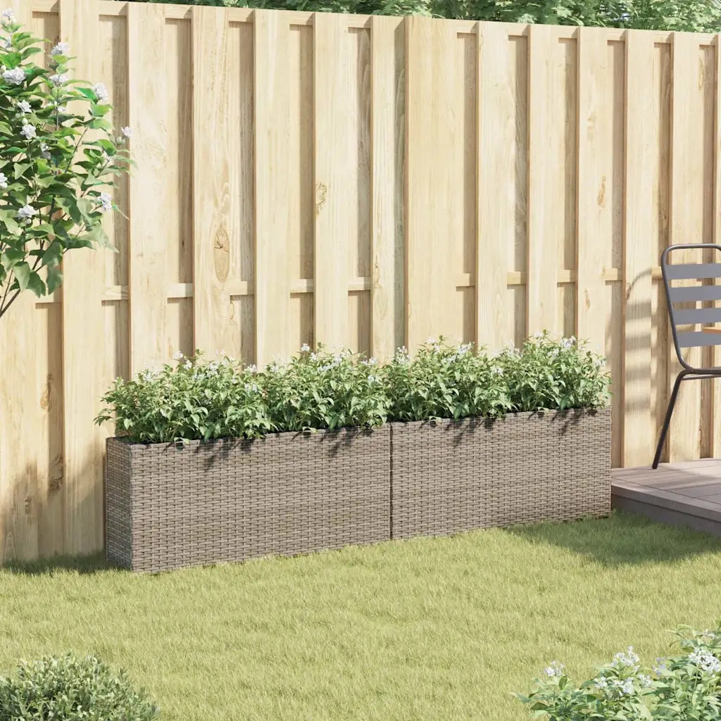 Fioriere da Giardino con 2 Vasi Grigie 90x20x40cm in Polyrattan 3210515