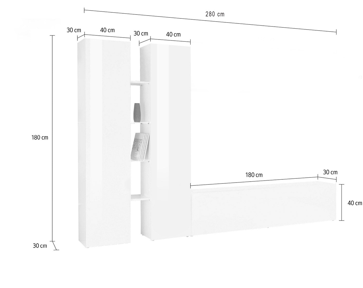 Parete Attrezzata Soggiorno 280x30x180 cm Maruska n°10 Grigio Antracite Opaco