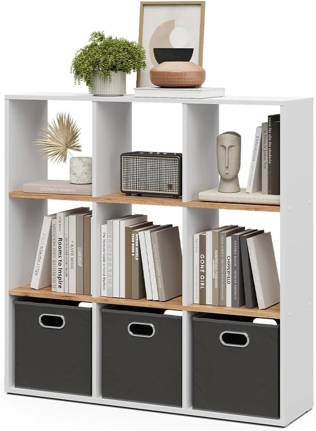 Scaffale Nove, Rovere bianco/dorato, 107.2 x 107.8 cm, per una suddivisione flessibile degli spazi e la conservazione dei libri