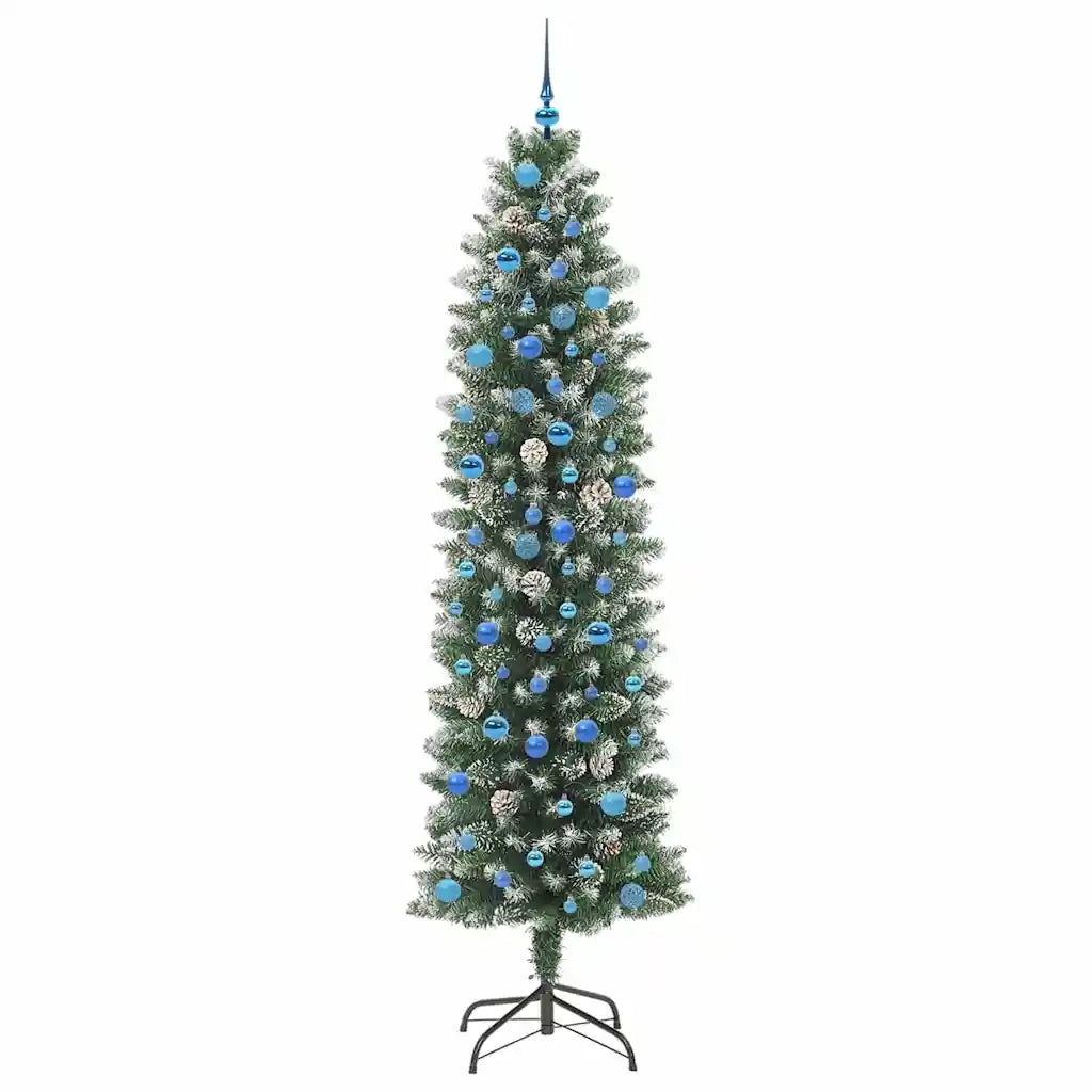 Albero di Natale Artificiale-Albero Natalizio Sottile Verde e Bianco 240 cm 453477