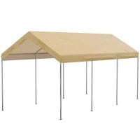 Tendone da Giardino ad Altezza Regolabile in Acciaio e PE per Auto Piccole e Medie, 600x295x265-310 cm, Beige