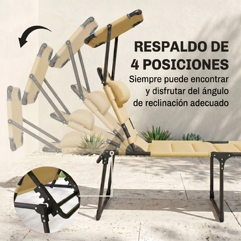 Lettino da giardino con schienale regolabile e cuscino ¨C zephmum ¨C crema 70x200x45 cm