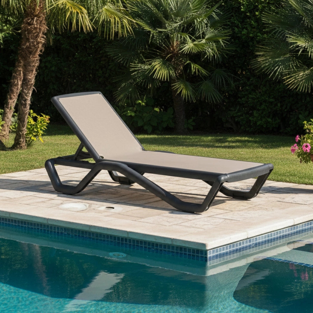 Sdraio da Giardino Rochelle, Lettino Prendisole Impilabile, Regolabile 4 Posizioni Made in Italy, 191x57x90h cm Nero Antracite